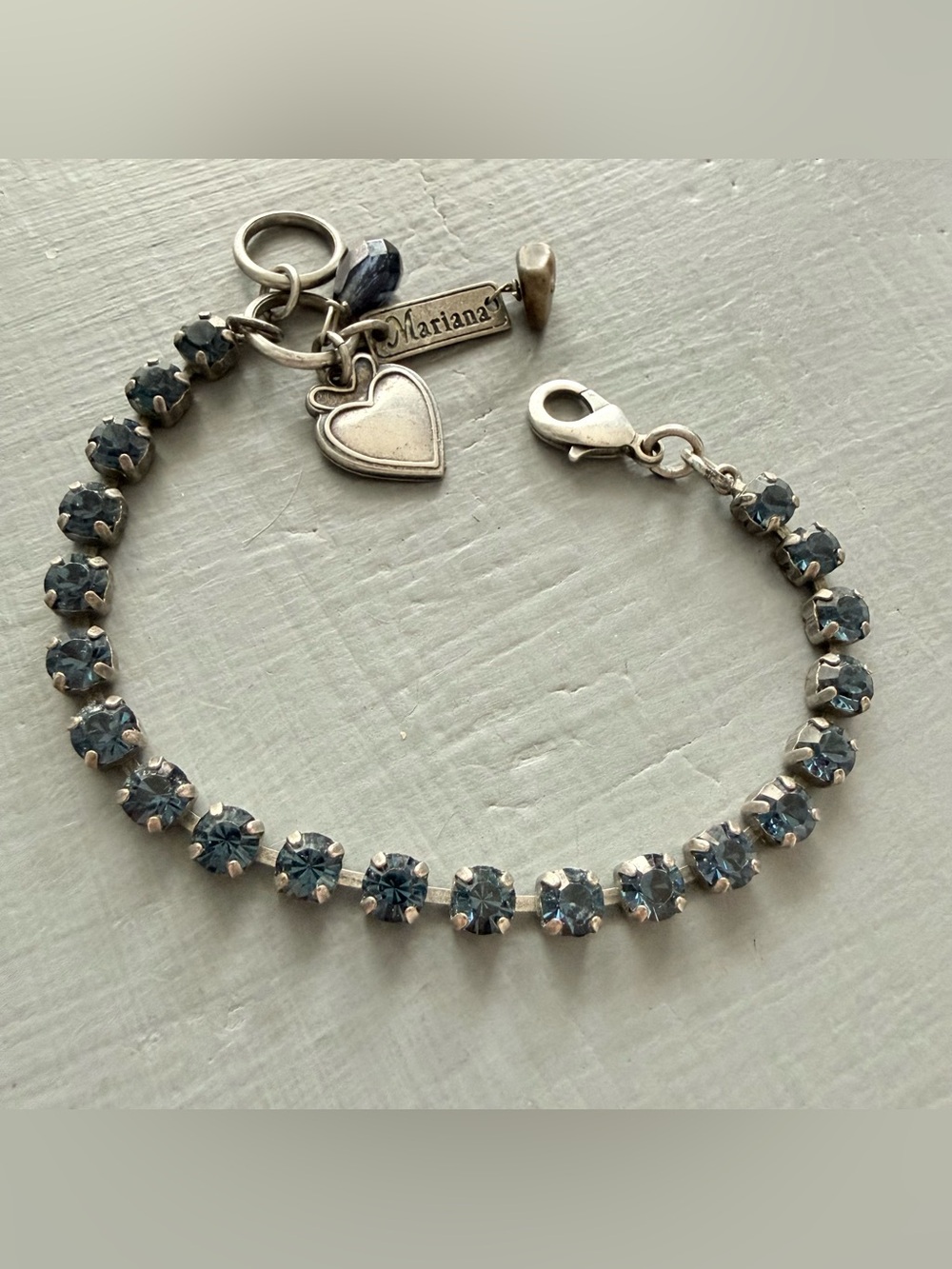 Mariana Blur Crystal Tennis Style Heart Charm Bracelet